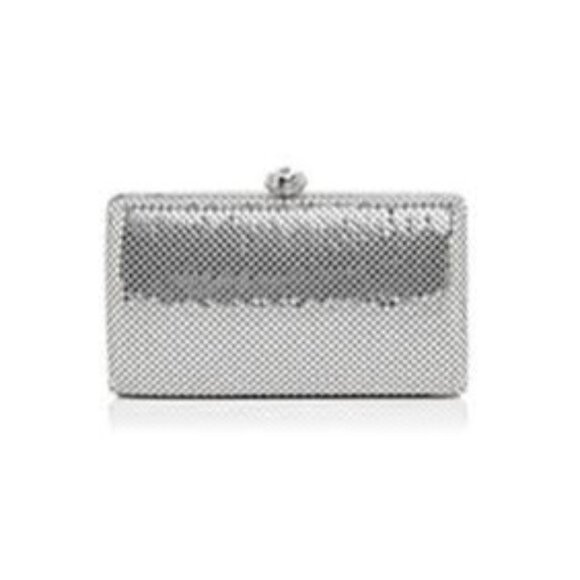 B-80. Sondra Roberts Metal Crossbody Clutch Bag Silver - Picture 1 of 1